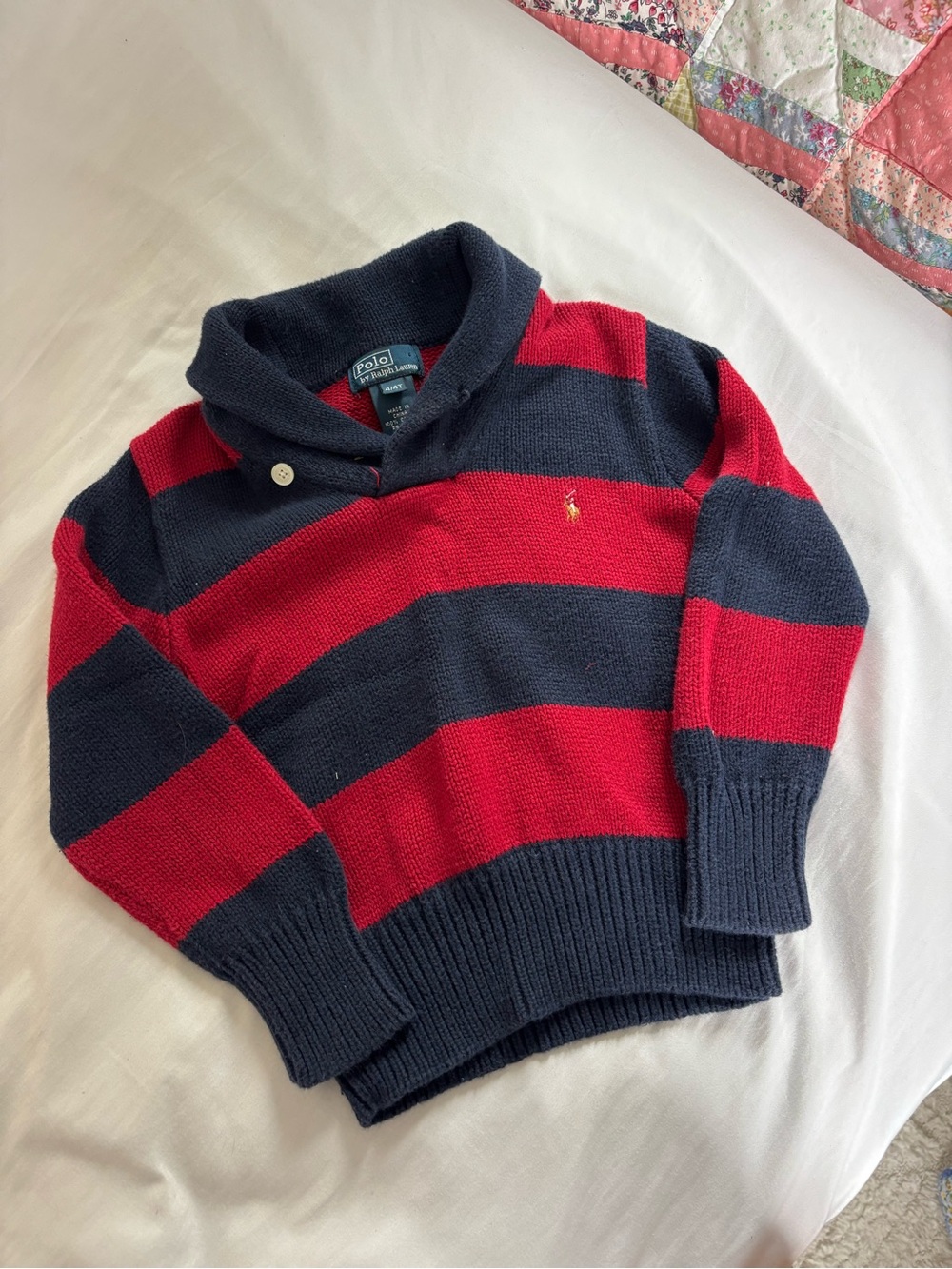 Vintage boys Polo by Ralph Lauren Shawl Collar Stripe Sweater